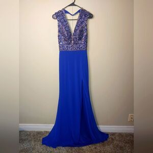 Mac Duggal Prom Dress Blue Rhinestone Formal Gown Women's Size 2